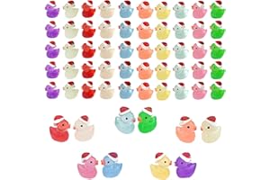 Kuanfine 60 Pcs Tiny Duck Figures with Santa Hat Christmas Mini Resin Duck Luminous Xmas Miniature Ducks Bead for Garden Landscape Aquarium Decoration(Christmas Red)