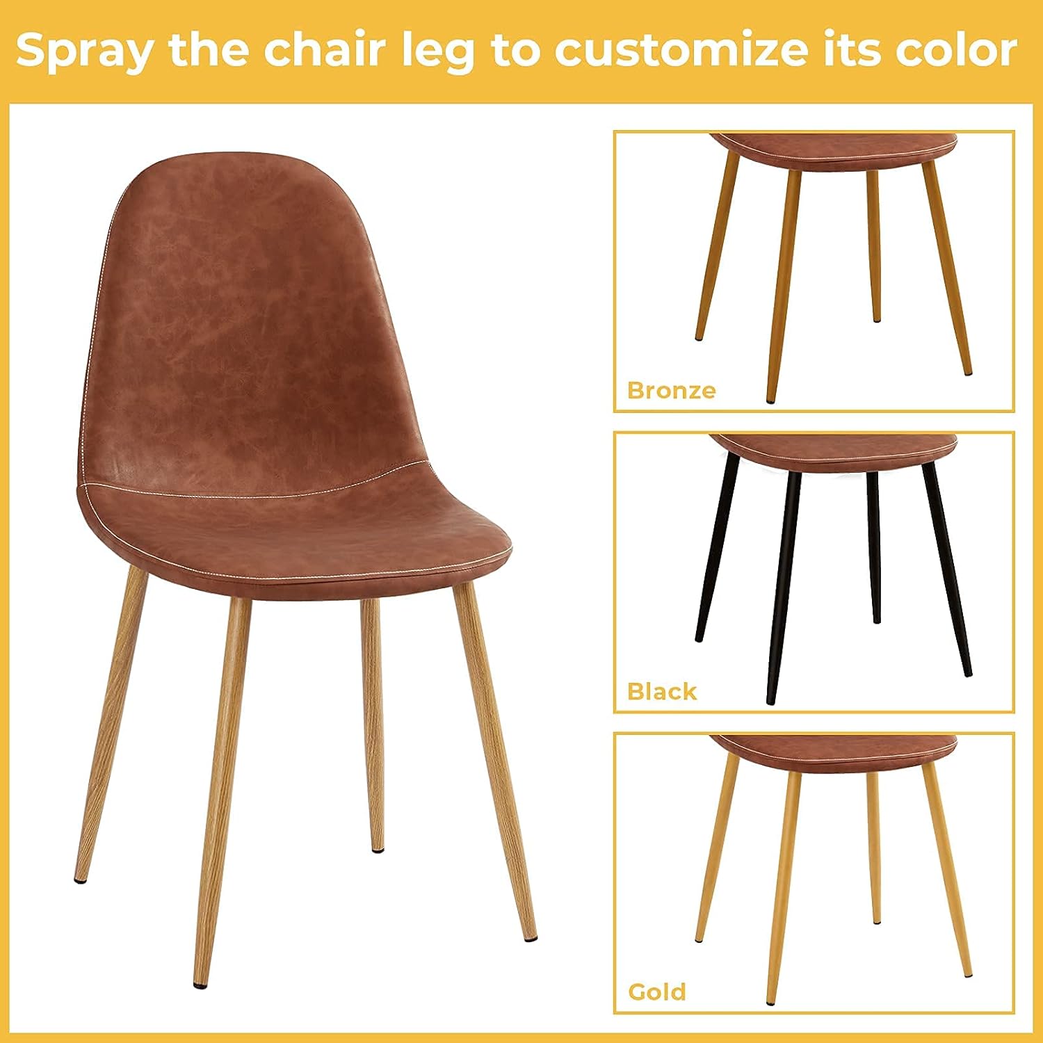 GreenForest Dining Chairs Set of 4, Dining Kitchen Room Chairs, Modern Upholstered Dining Chairs with Soft Pu Leather Cover Cushion Seat and Metal Legs, Side Chairs for Living Room, Dark Brown - Chairs
