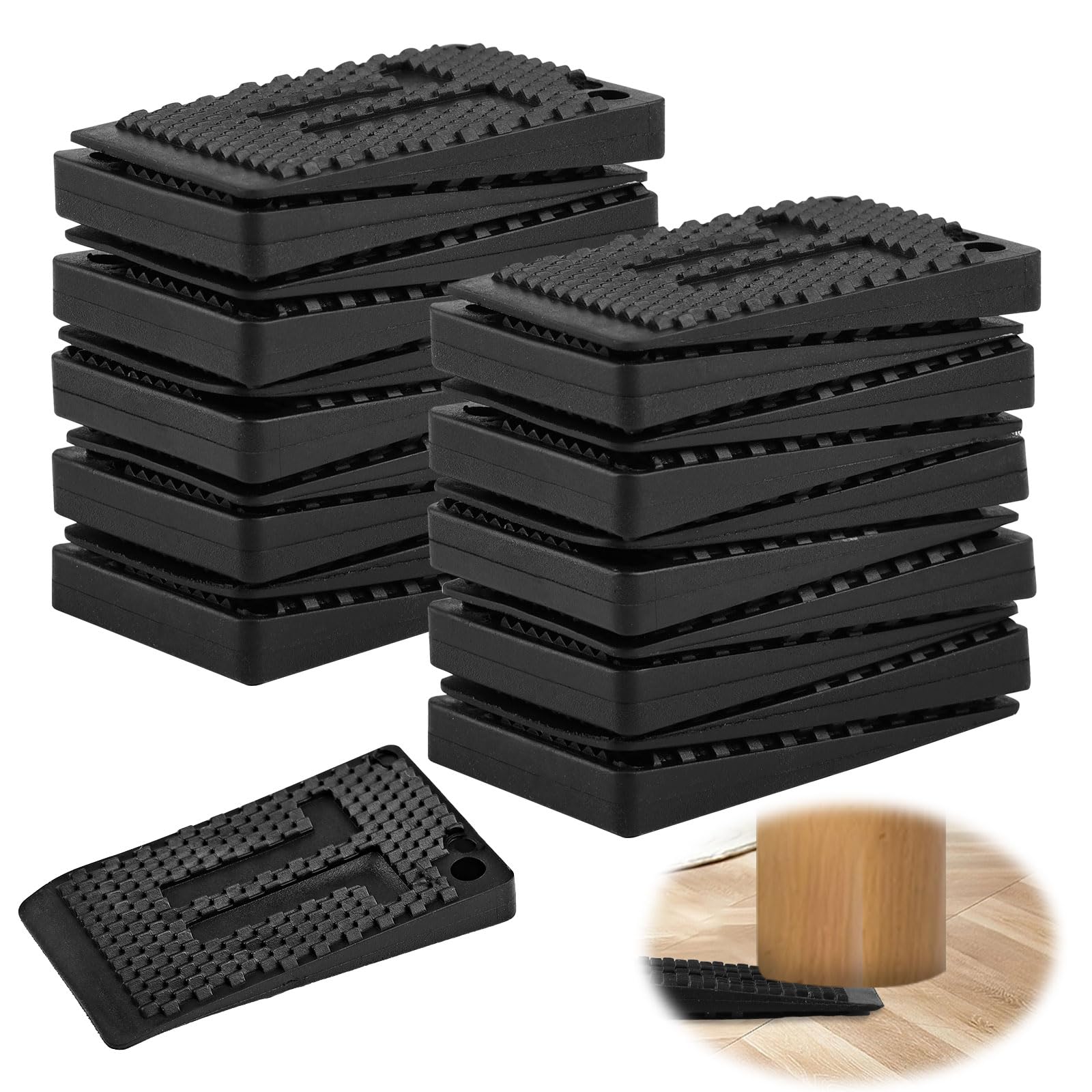 20 Piece Furniture Levellers, Wedges for Levelling, Furniture Level Wedges, Rubber Wedges Shims, Table Soft Pads, Non-Slip Leveler Shims for Uneven Furniture Chair Cabinet (Black)