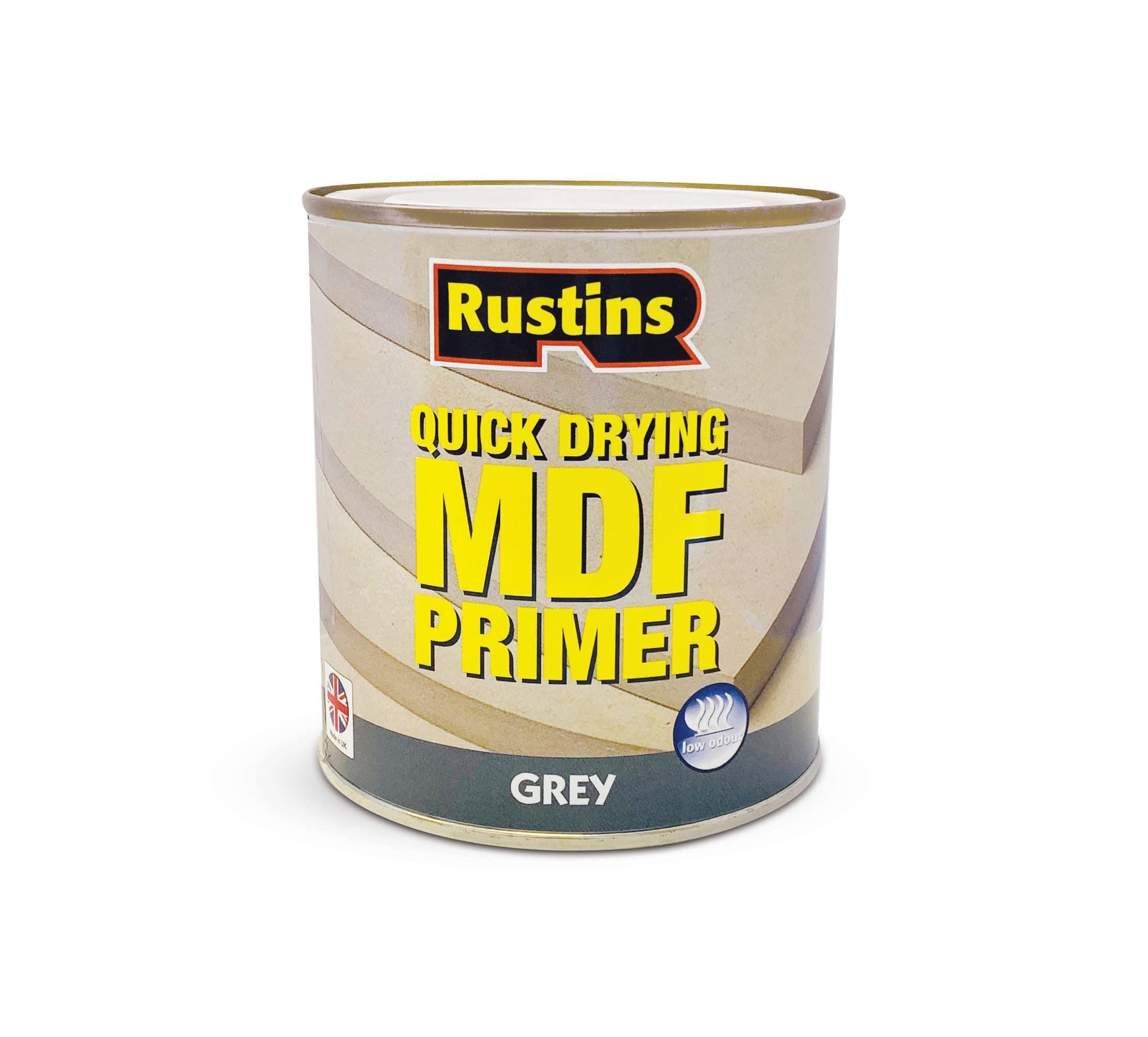 RUSTINS MDF Grey Primer 500ml– Quick-Drying, Smooth Finish Primer for Bare MDF Wood and Interior Surfaces; Excellent Adhesion; Seals and Prepares for Painting