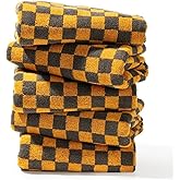 Madi-Cadi Hand Towels 5 Pack - Cotton Face Towels Soft, Absorbent, and Decorative Checkered Design for Bathroom, Kitchen, Gym, and Spa - 13 x 29 Inches for Any Occasion (Orange)
