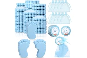 Dimsile 50 Sets Baby Shower Favors Handmade Baby Feet Scented Soap Party Favors for Guests Gifts with Organza Bags and Thanks Tags Wedding Party(Blue)