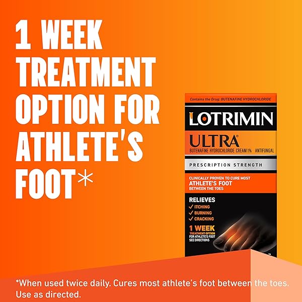 LOTRIMIN ULTRA 1 WEEK ATHLETE’S FOOT TREATMENT, PRESCRIPTION STRENGTH BUTENAFINE HYDROCHLORIDE 1%, CURES MOST ATHLETE’S FOOT BETWEEN TOES, CREAM, 53 OUNCE (15 GRAMS) (PACKAGING MAY VARY)