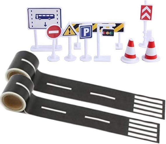 Amazon Co Jp 道路 線路 マスキングテープ 標識 ミニカー遊び セット 櫻文庫 道路 文房具 オフィス用品