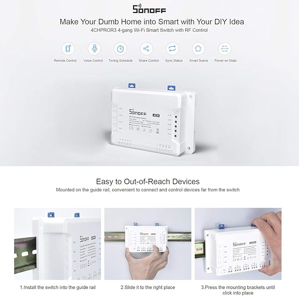 Docooler 4CH R3 WiFi Interruptor Inteligente Mdulo de Interruptor de automatizacin del hogar de 4 vas Compatible con AlexaGoogle Home