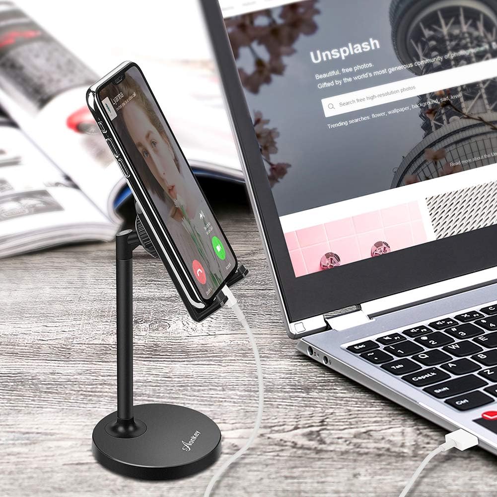 Adjustable Cell Phone Stand Holder for Desk Universal fits All Cellphones Compatible iPhone Xs Max XR X 6 6S 7 8 Plus, Galaxy S10 Plus Note 9& 7”-13” Tablets iPad, Great for Facetime& Recipe Reading: Computers & Accessories