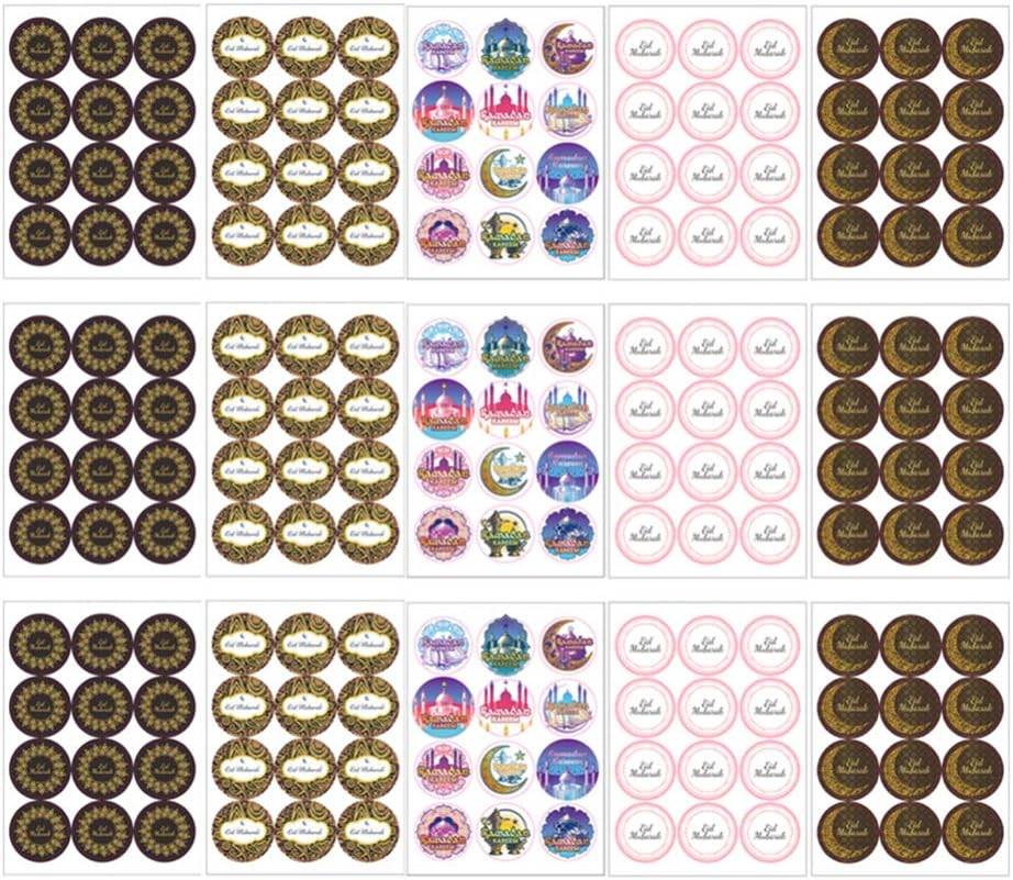 TENDYCOCO 40 Sheets Adhesive Seal Stickers Eid Mubarak Candy Bag Decals Wrapping Stickers DIY Gifts Supplies Decoration for Eid Mubarak Muslim Party(Random Pattern)