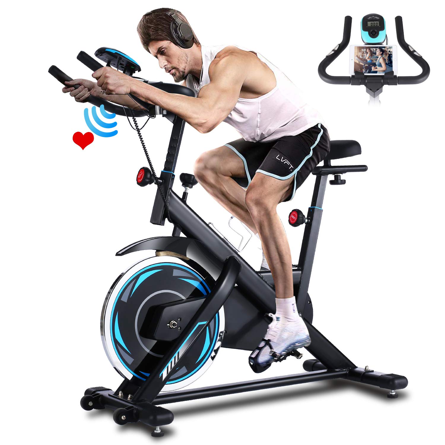 ANCHEER Bicicleta de spinning profesional con volante de inercia de 18 kg, resistencia ajustable, pantalla LCD, sillín ajustable, carga máxima de 120 kg, color negro