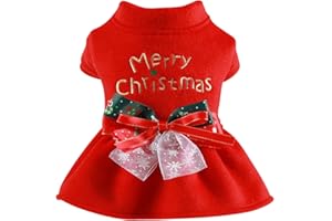 TENGZHI Christmas Dog Dresses for Small Medium Dogs Cats Fall Winter New Year Holiday Theme Xmas Dog Clothes Red Girl Puppy Outfits(S)