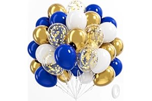 BAUANOOY Royal Blue Gold White balloons, 60pcs 12 Inch Navy Blue Metallic Gold Confetti Balloon for Wedding Graduation Baby Shower Birthday Decorations