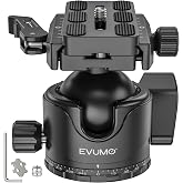 EVUMO EX46L Lever Tripod Ball Head with Stainless Steel Lock Pin, 46mm Low Profile Ball Head Mount with Arca Swiss Quick Release Plate, Compatible with Tripod Monopod DSLR Camera Camcorder Telescope