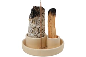 GRAMSTORMAX 4 in 1 Incense Holder, Ceramic Incense Stick and Palo Santo Holder,Sage Holder for Burning- 5.5" Ceramic Ash Catcher Tray for Meditation and Yoga Room (Sand Gravel)