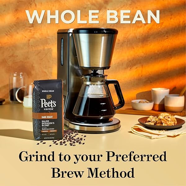 PEET’S COFFEE, DARK ROAST WHOLE BEAN COFFEE – MAJOR DICKASON’S BLEND 10.5 OUNCE BAG