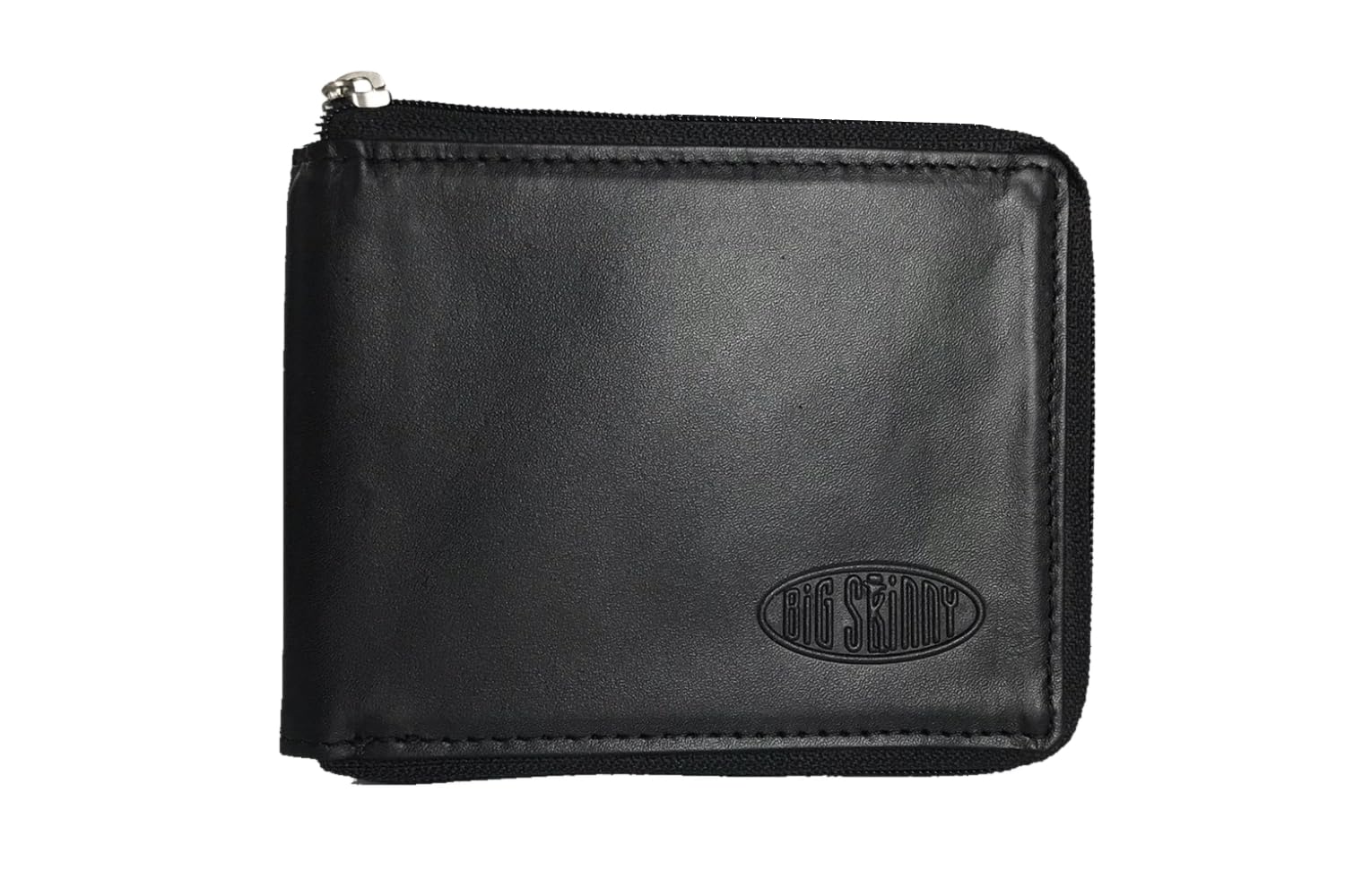 Big Skinny Men's Zipfold Leather Bi-Fold Slim Wallet, Holds Up to 25 Cards, Black