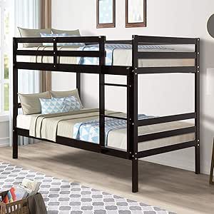 Dortala Twin Over Twin Bunk Bed, Wood Bunk Bed With Wide Ladder, Safety  High Guardrail, Solid Wood Frame, Flat Slat, Space-Saving Design, Perfect  For Sleepovers, Modern Full Bunk Bed For Home, Dorm, Apartment, Espresso :  Amazon.ca: Home