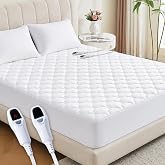 SurChic Queen Size Heated Mattress Pad with Dual Control - 10-Hour Auto Shut Off &amp; 10 Heat Settings Electric Mattress Pad Cover - Bed Warmer with Deep Pocket, Fast Heating, Machine Washable, White