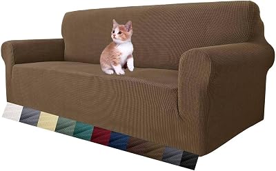 MAXIJIN 3 Seater Couch Cover Jacquard Spandex Brown 95% Polyester 5% Elastane