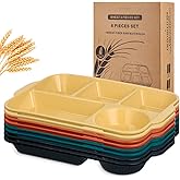 Pinkunn 8 Pcs 13'' Large Divided Plates Unbreakable Wheat Straw Dinnerware Lunch Trays Lightweight Reusable Plastic Compartment Microwave Dishwasher Safe Separator Plates(Bright)