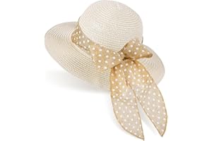 GNEGNI Girls Straw Sun Hat with Bowknot, Boho Summer Beach Hat, Wide Brim Floppy Hat, Outdoor Sun Protection Hat for Kids Ages 3-6