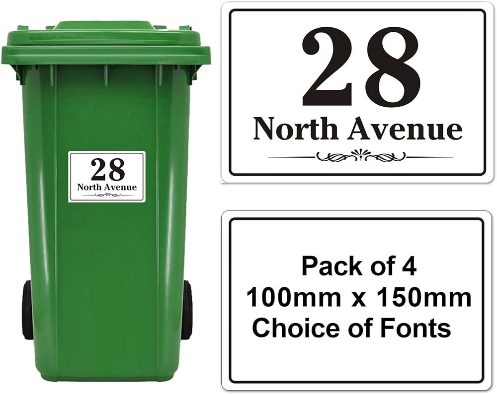 EDSG 4 x Wheelie Bin Sticker Set Personalised Numbers Design 1