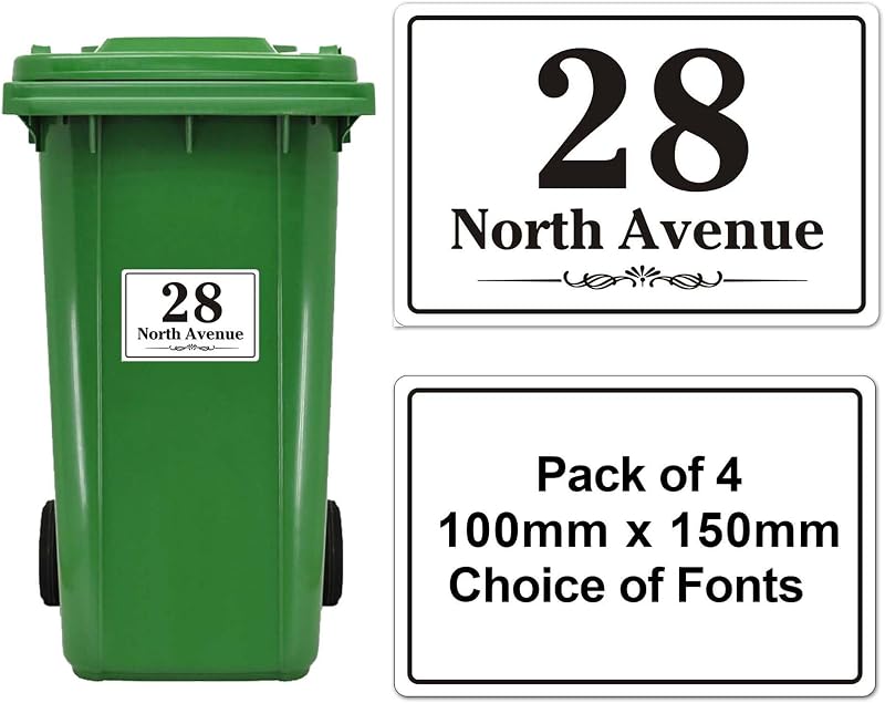 EDSG 4 x Wheelie Bin Sticker Set Personalised Numbers Design 1