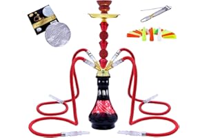 SRKLXYJINT 22'' 4 Hose Hookah Set with Everything Glass Shisha Vase - Include 100 Disposable Tips, 50 Pre-Punched Aluminum Foil (Red1)