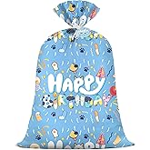 KJTIME 36×56 Inch Large Blue Birthday Gift Bag Boys Jumbo Plastic Boy Happy Birthday Themed Kids Gift Bags XL Parties Favors Decorations