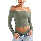 YEOREO Sophie Women Off Shoulder Long Sleeve Shirts Double Lined Basic Undershirt Y2K Going Out Tops