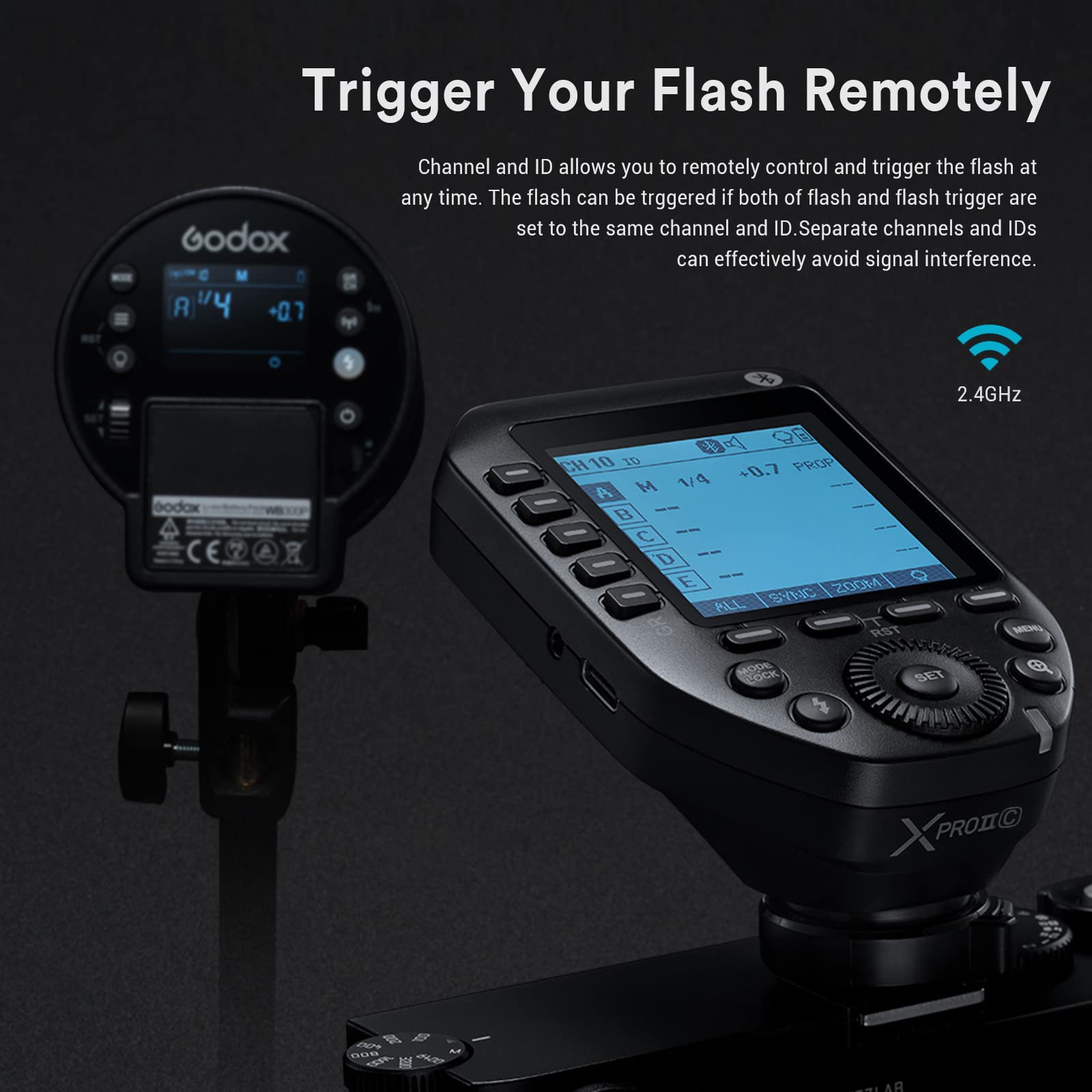 GODOX XProII-C TTL Wireless Flash Trigger Compatible for Canon Cameras, 2.4G Wireless Flash Transmitter HSS 1/8000S,Bluetooth Connection, TCM Transform Function, New Hotshoe Locking, Large LCD Display