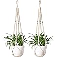 Mkono Macrame Plant Hanger Indoor Hanging Planter Basket with Wood Beads Decorative Flower Pot Holder No Tassels for Indoor O