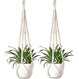 Mkono Macrame Plant Hanger Indoor Hanging Planter Basket with Wood Beads Decorative Flower Pot Holder No Tassels for Indoor O
