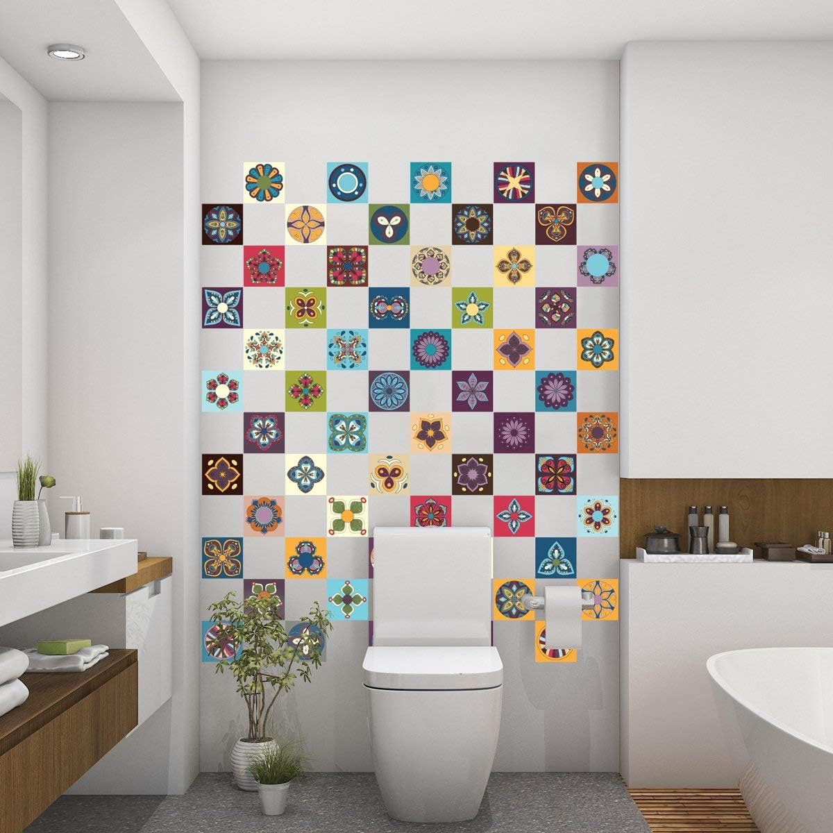 Ambiance Sticker Self-Adhesive Decorative Wall Decal Cement Tile for Bathroom and Kitchen Alicante - Pack of 60 Stickers of 10 x 10 cm - Image 3