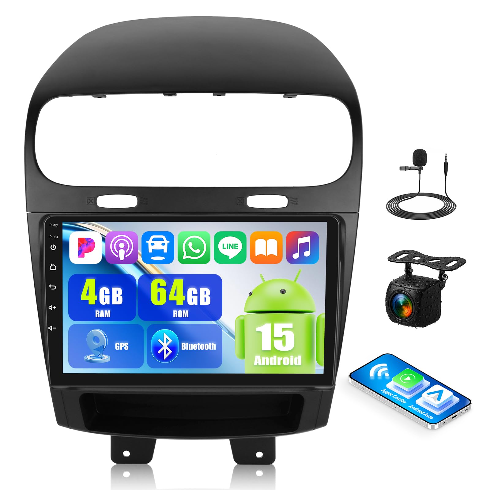 Photo 1 of [4+64G] Android 15 Car Stereo for Dodge Journey 2011-2019&for Fiat Freemont 2012-2014 with Wireless Carplay&Android Auto,9 Inch Car Radio with Mirror Link Bluetooth FM/RDS WiFi GPS EQ DSP SWC