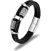 Anvy Lunda Viking Compass Celtic Knot Bracelet, Mens 14K Gold Plated Black Braided Leather Cuff, 316L Stainless Steel Jewelry for Women Friend Father Husband Son