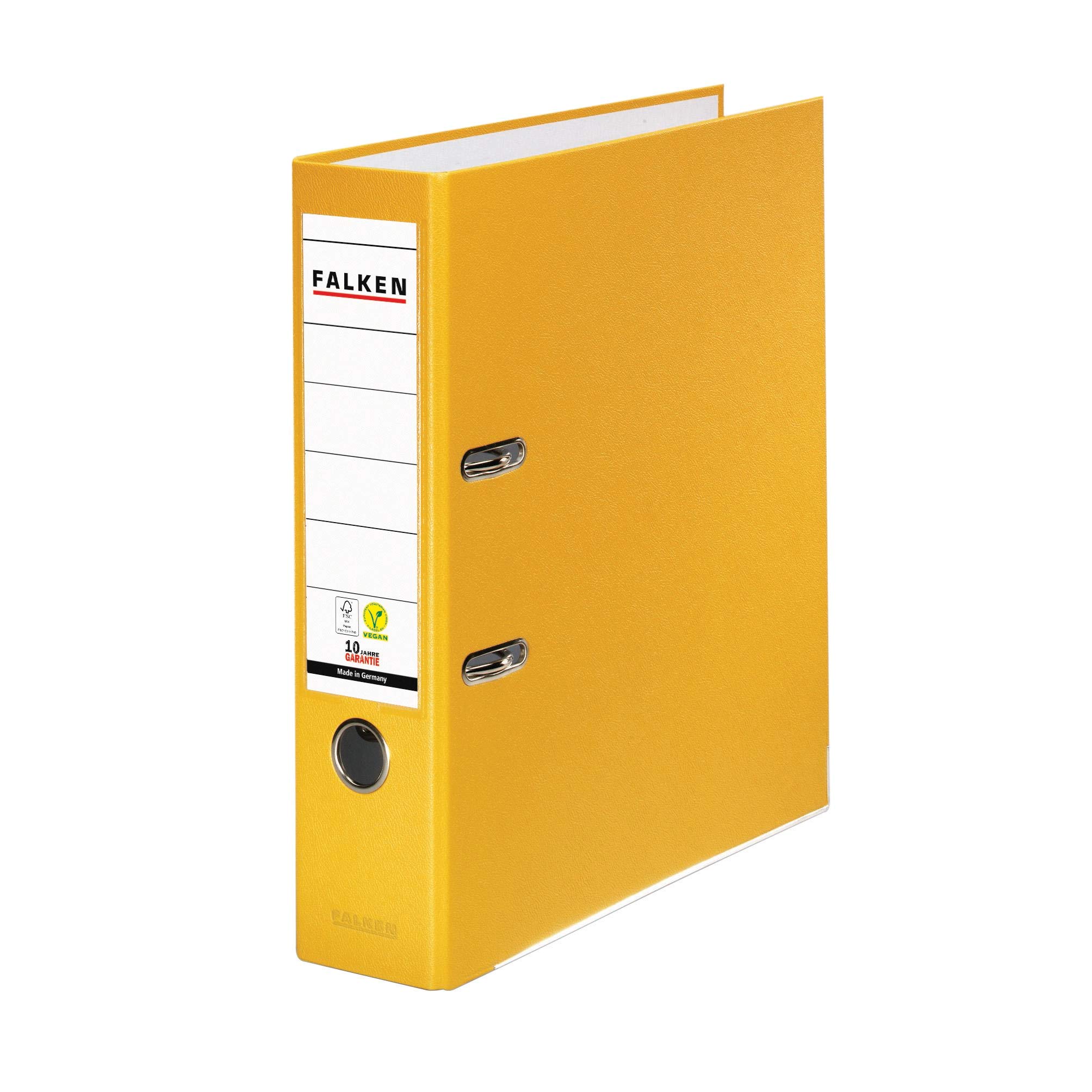 Original Falken PP-Color plastic files. Made in Germany. 8 cm wide DIN A4 yellow ring binder vegan file folder letter folder office folder plastic folder slotted folder