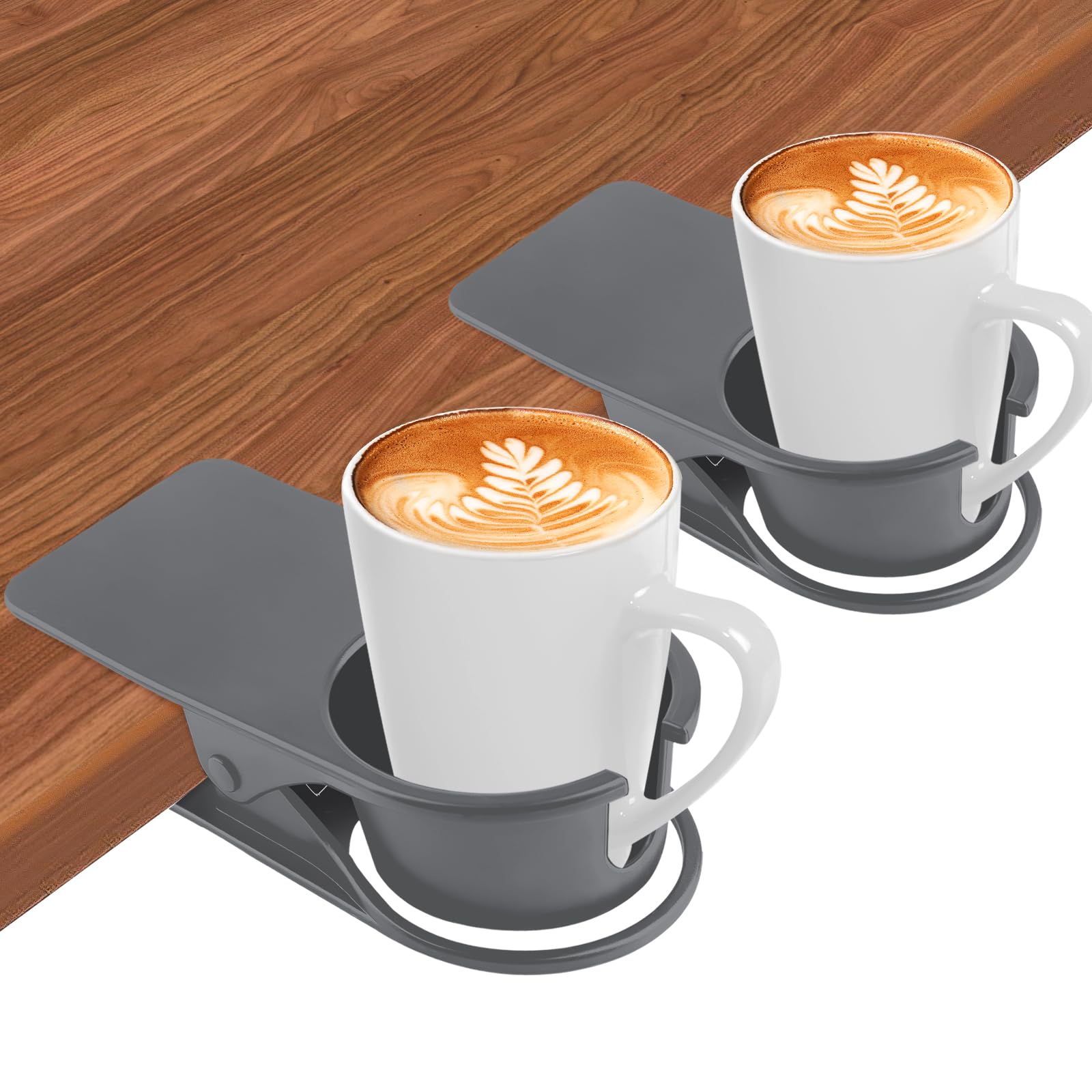 Photo 1 of Kalolary 2PCS New Drinking Cup Holder Clip with Groove Table Bottle Cup Stand DIY Glass Cup Clamp Storage Saucer Clip Water Coffee Mug Holder Saucer Clip for Home Desk, Grey