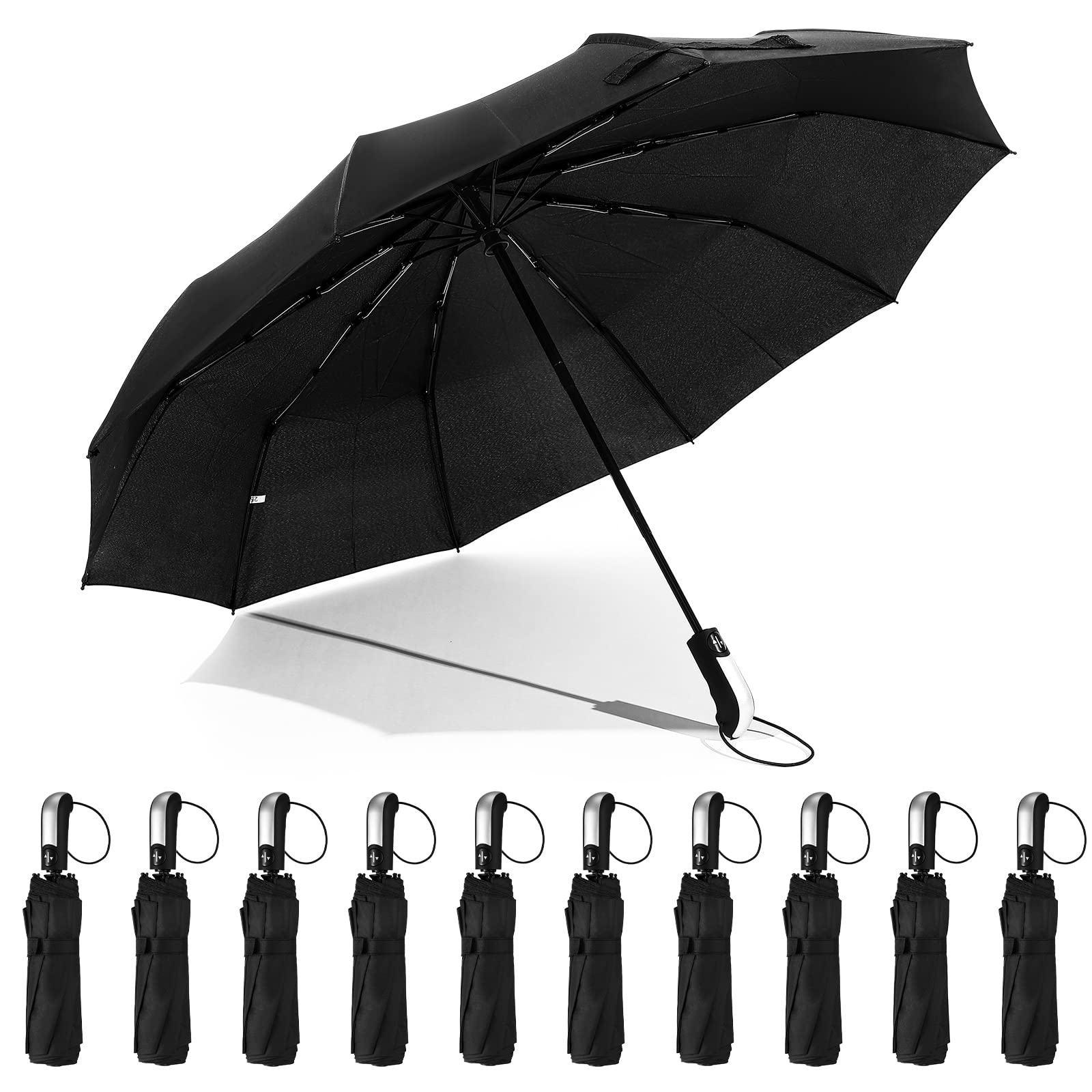 Photo 1 of LEIFIDE 10 Pack Collapsible Wedding Umbrellas Bulk Compact Set Windproof Travel Rain Umbrellas Folding and Portable Automatic Open Close for 1-2 People, Men and Women, Guests(Black)