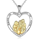 POPKIMI Sister Gifts from Sister/Brother Two Three Four Five Sisters Necklace Sterling Silver Crystal Fashion Jewelry Gift for Women Friend Female Friendship Lasts Forever