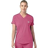Carhartt Force Cross-Flex Scrubs for Knit Women, V-Neck Scrub Tops - Electric Fuschia, M