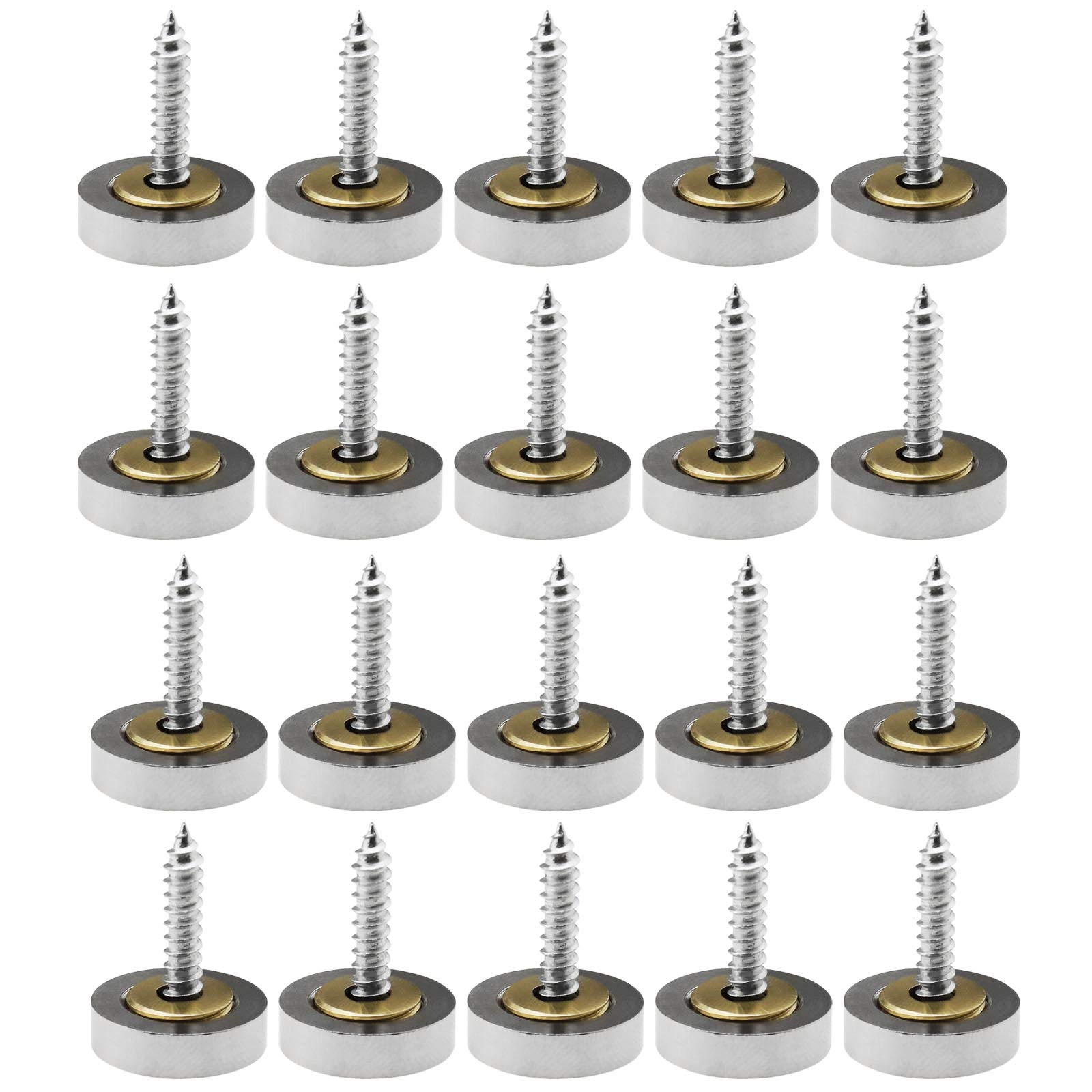 OTOTEC 20 Sets of Flat Mirror Nails, Screws Washers & 10mm Decorative Covers Silver Brushed for Mirror Tables Wardrobes Bath Plates