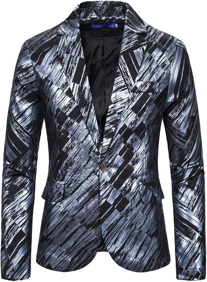 Satin Printing Male Blazer Casual Slim Fit Stage Catwalk