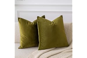 JUSPURBET Throw Pillow Covers 18x18 inch Set of 2 Decorative Velvet Pillow Covers for Couch Sofa Bed Soft Cushion Covers Cases with Invisible Zipper for Living Room Home Decor, Olive Green