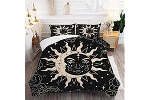kxry Black Sun and Moon Comforter Set Twin Size for Girls Women Kids Boho Celestial Bedding Bohemian Occult Crescent Solar Stars Quilt Set 1 Comforter + 1 Pillow Case