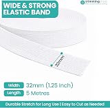 Trimming Shop 32mm Wide Elastic Band 5m White Polyester Rubber Waistband Tape view 2