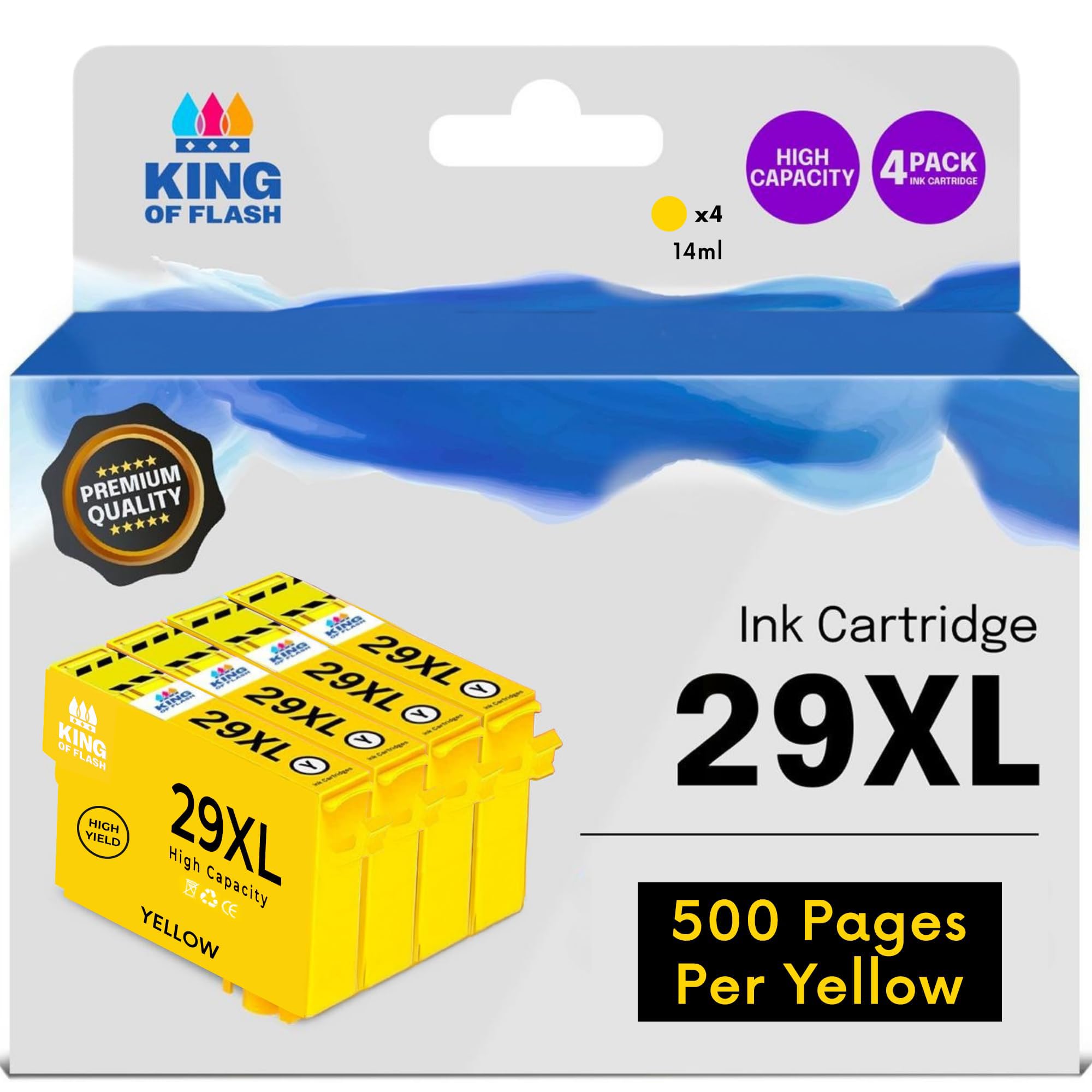 KING OF FLASH Compatible 29XL Ink Cartridges For Epson Expression Home XP-235, XP-245, XP-332, XP-335, XP-342, XP-432, XP-435, XP-442, XP-445, XP-247, XP-345, XP455 (4 Yellow)