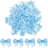 HJZHII 100 Pieces Mini Blue Bows, Small Satin Ribbon Bows for Crafts, Tiny Twist Tie Bows Premade Craft Wrapping Bows for DIY Sewing Scrapbooking Wedding Gift Christmas Birthday Party Decoration(Blue)