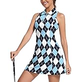 WOWENY Golf Dresses for Women Sleeveless Tennis Dress with Shorts and Pockets Zip Up Athletic Workout Dress
