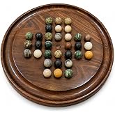 Vriksha Kraft 16 Inch Brainvita Marble Large Solitaire Board Game | Sheesham Wood, Natural Stone Marbles, 2-3 Extra Marbles, Single Player, Challenging, Handcrafted, Giftable