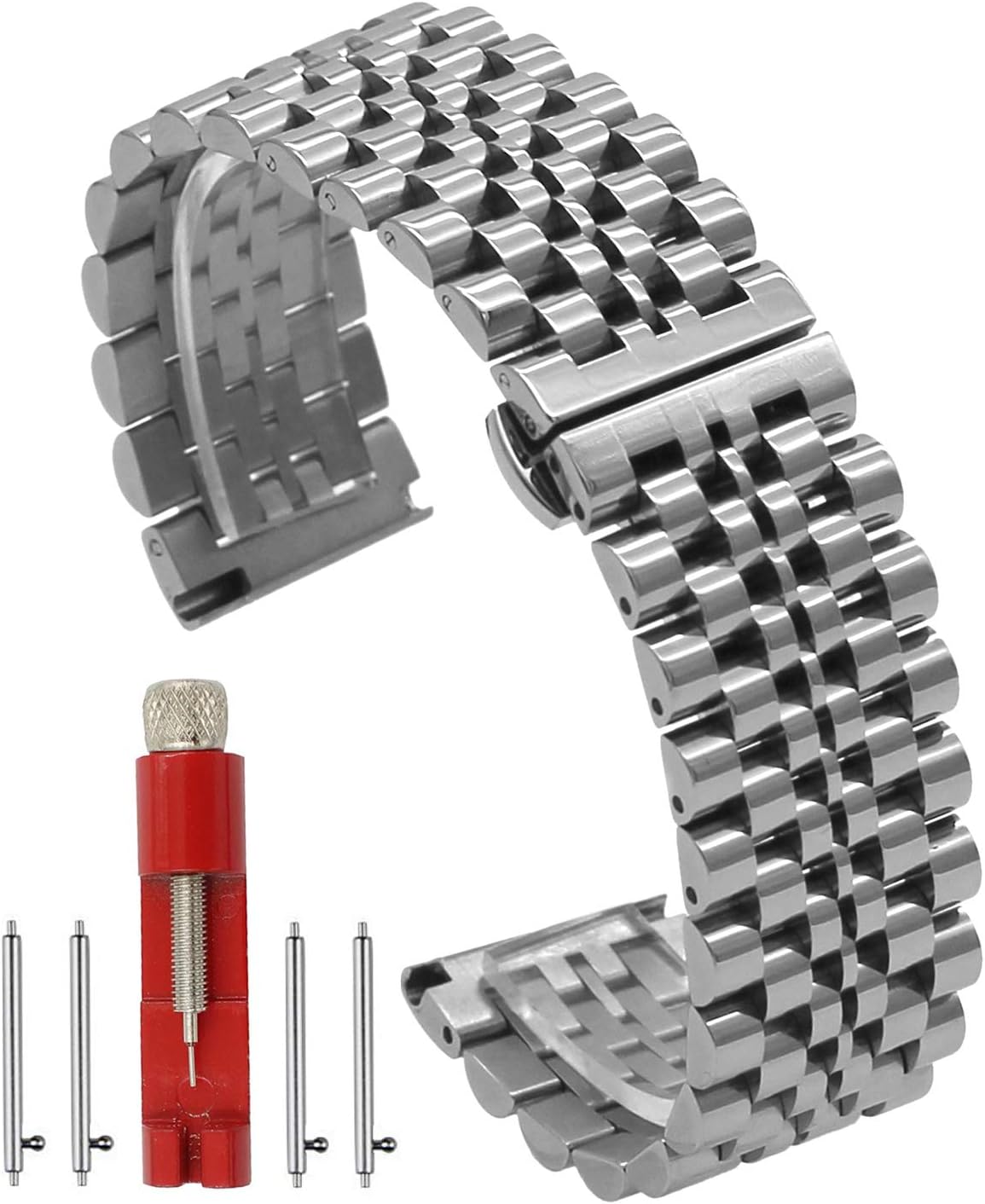Silver/Black Stainless Steel Watch Bands Brushed Finish Watch Strap 18mm/20mm/22mm/24mm Double Buckle Bracelet