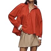 Dsewpaur Women Half Zip Puff Sleeve Sporty Henley Blouse Dressy Casual Loose Fit Swing Tops Tunic Shirt